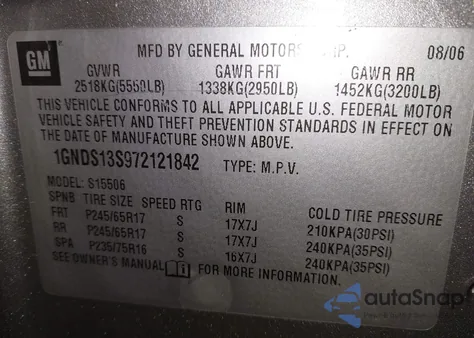 2007 Chevrolet Trailblazer Lt z USA, uszkodzony, nr VIN 1GNDS13S972121842